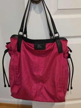 Burberry Nylon/Leather Pink Tote Shoulder Bag with Black Trim